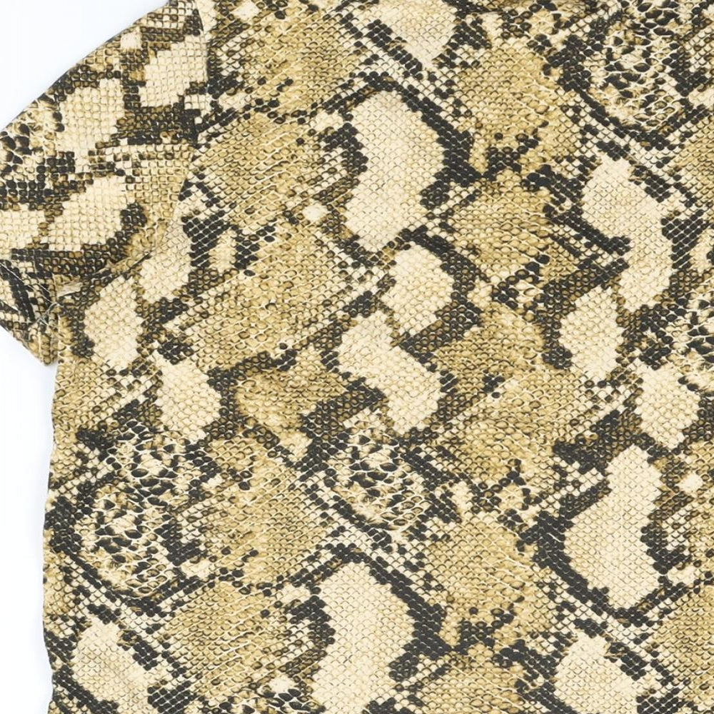 H&M Womens Beige Animal Print Cotton Basic T-Shirt Size S Round Neck - Snake Print