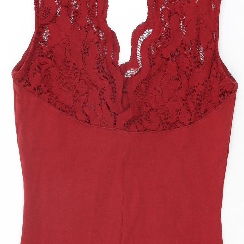H&M Womens Red Cotton Bodycon Size S V-Neck Pullover