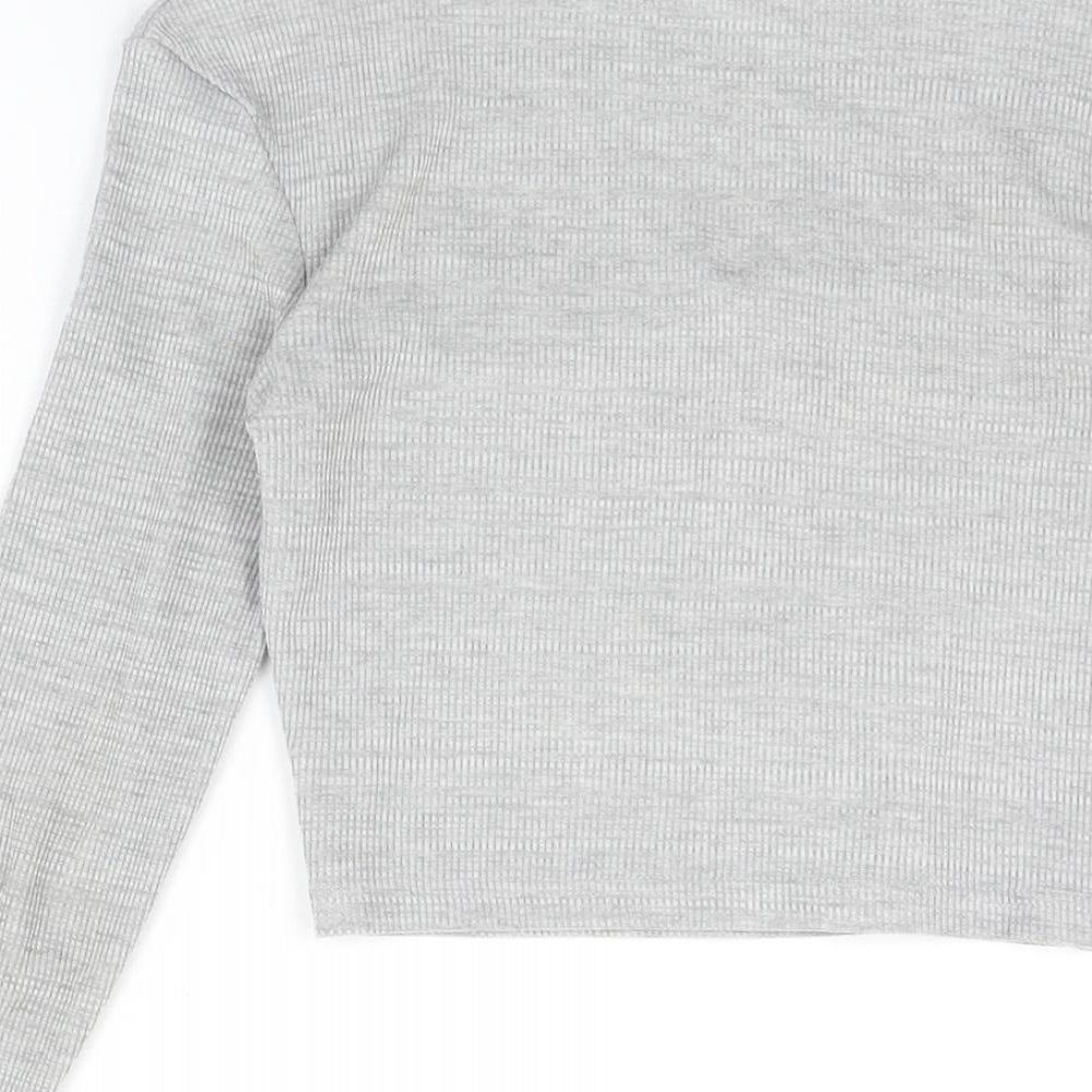 Missguided Womens Grey Polyester Cropped T-Shirt Size 8 Square Neck