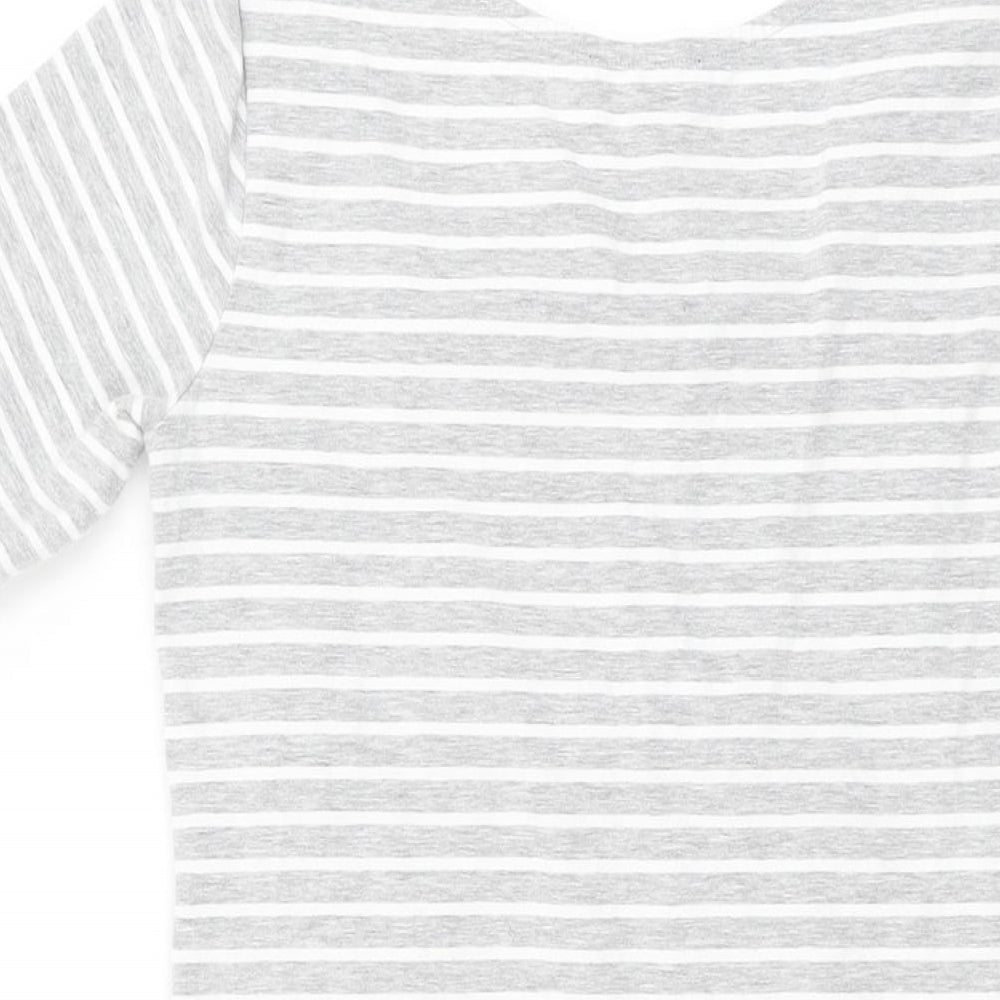 New Look Womens Grey Striped Cotton Bodycon Size 10 Round Neck Pullover