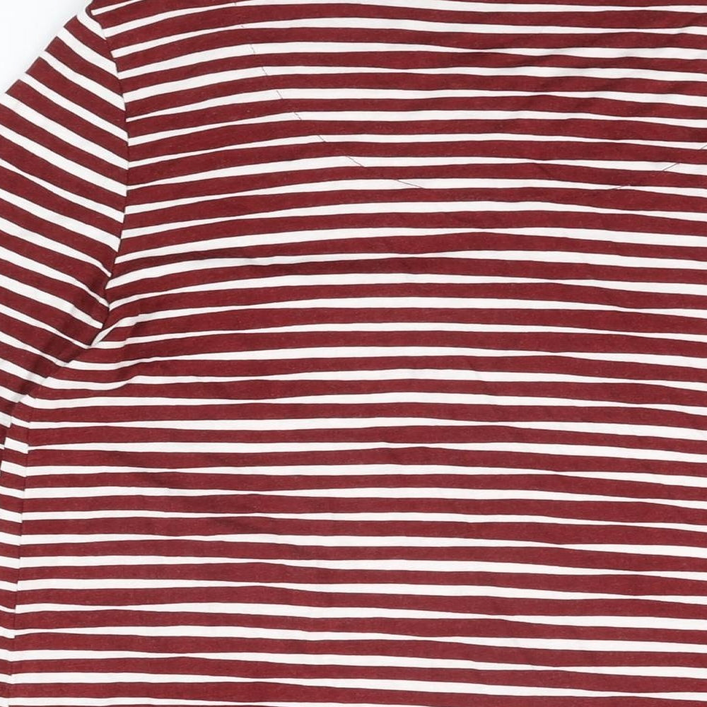Marks & Spencer Womens Red Striped Viscose Basic T-Shirt Size 10 Round Neck