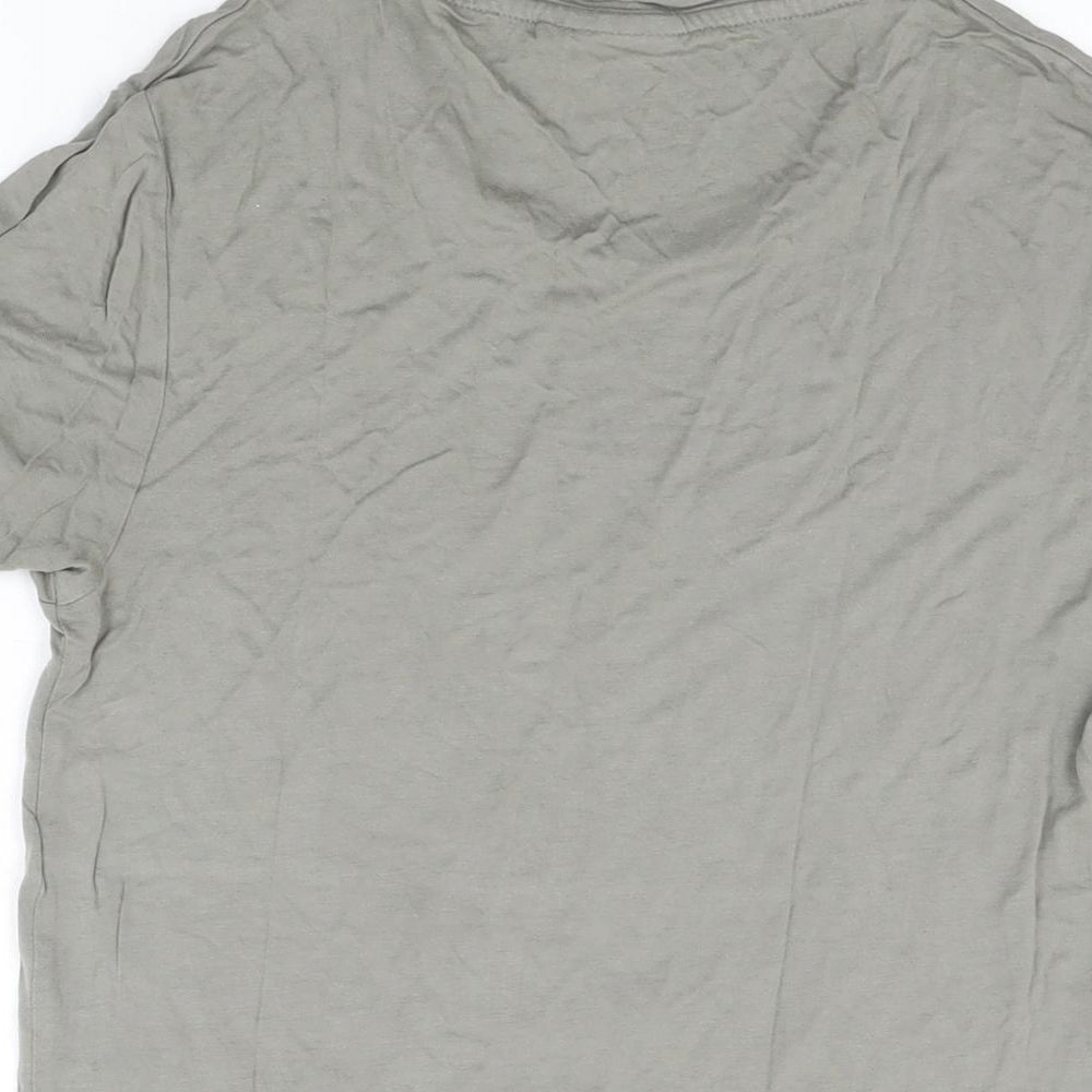 ASOS Womens Green Viscose Basic T-Shirt Size 2XS Round Neck - Snake and Floral Print