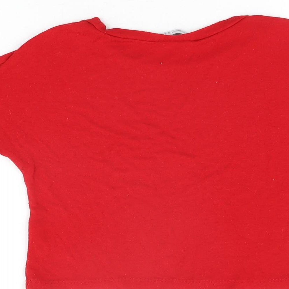 Zara Womens Red Viscose Cropped T-Shirt Size S Round Neck