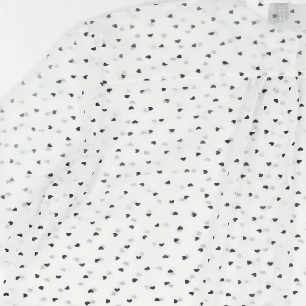 H&M Womens White Geometric Polyester Basic Button-Up Size 12 Collared - Heart Print