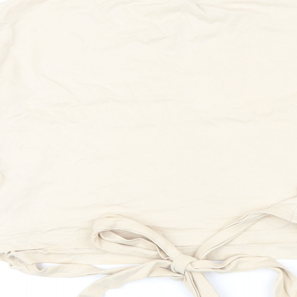 Urban Revivo Womens Beige 100% Cotton Cropped T-Shirt Size 10 Round Neck