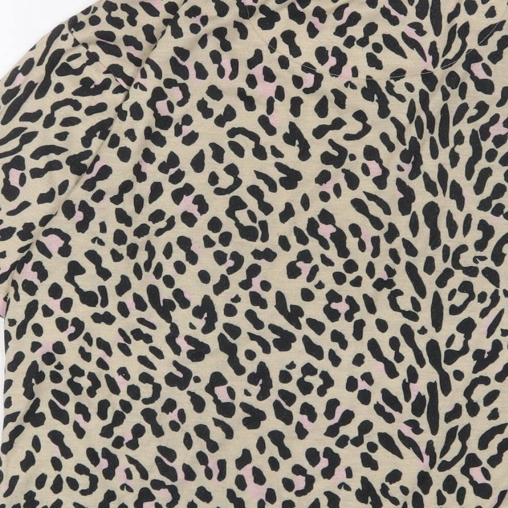 NEXT Womens Brown Animal Print Polyester Basic T-Shirt Size M Crew Neck