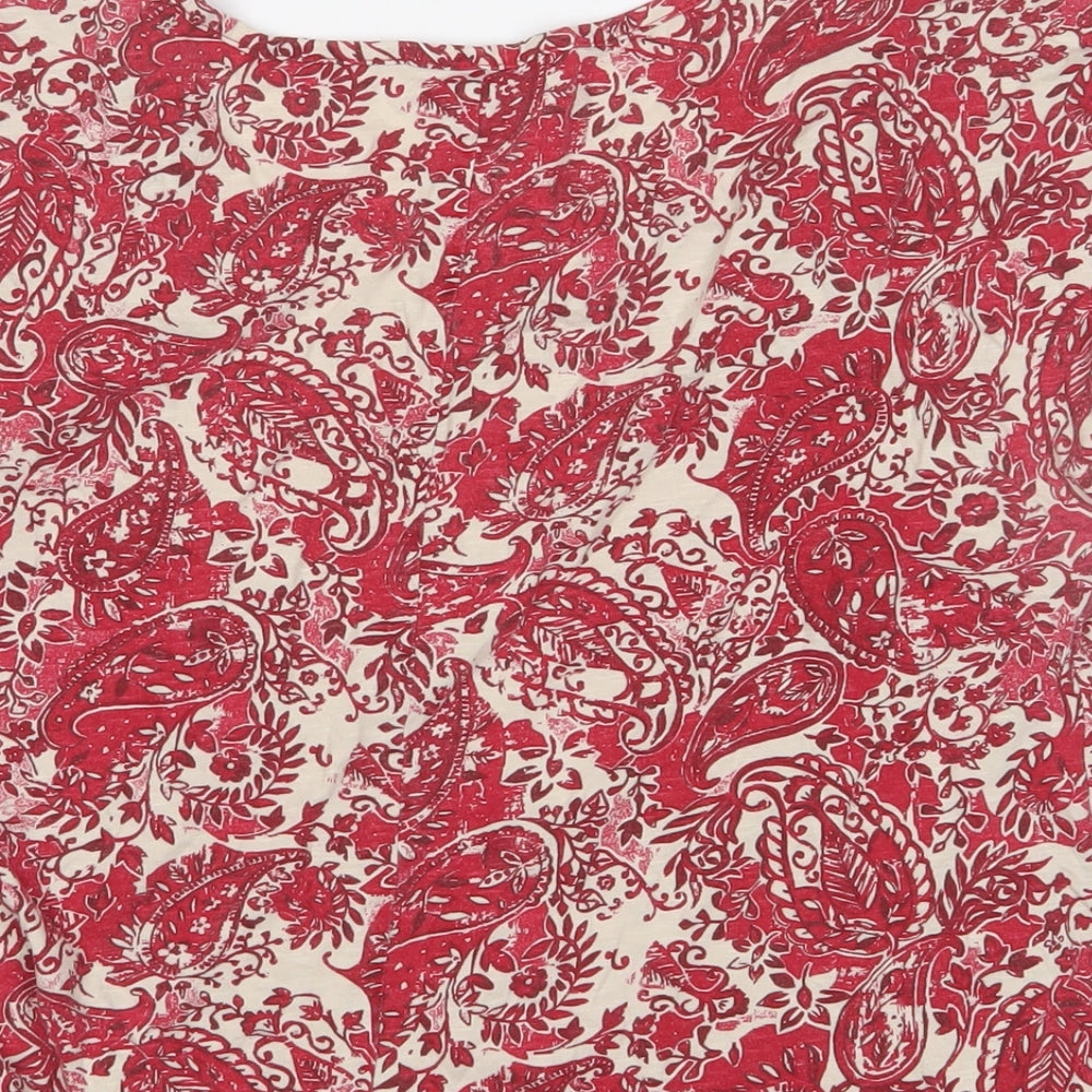 NEXT Womens Red Fair Isle Cotton Basic T-Shirt Size 12 Boat Neck - Embroidered