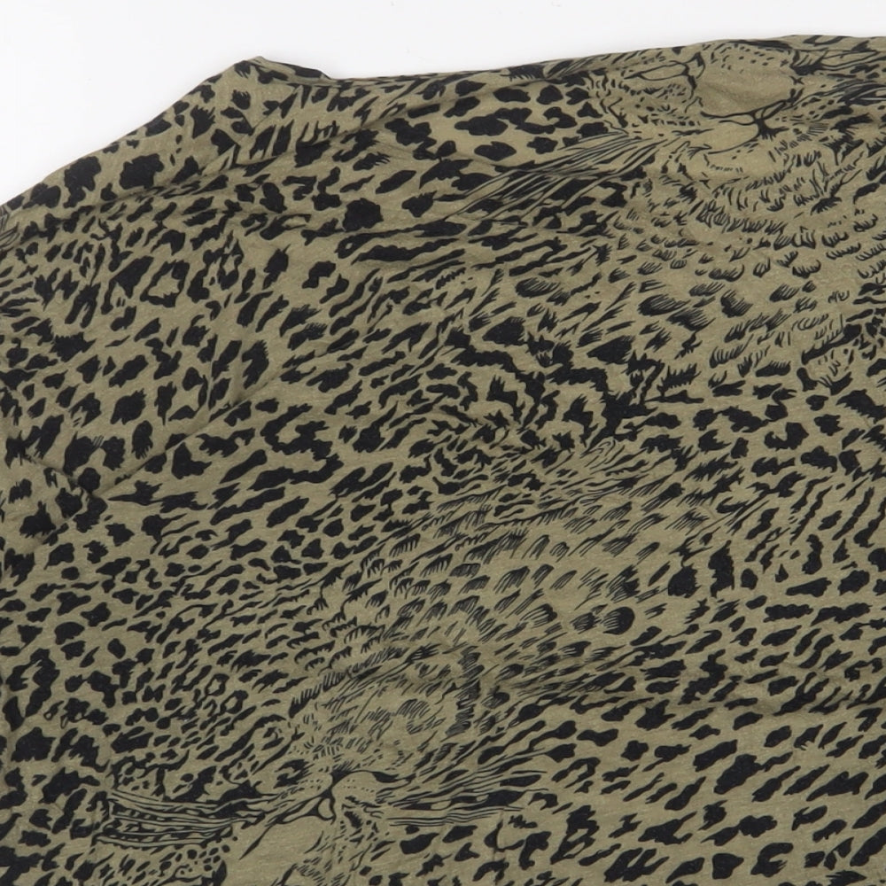 Topshop Womens Green Animal Print Polyester Basic T-Shirt Size 10 Crew Neck
