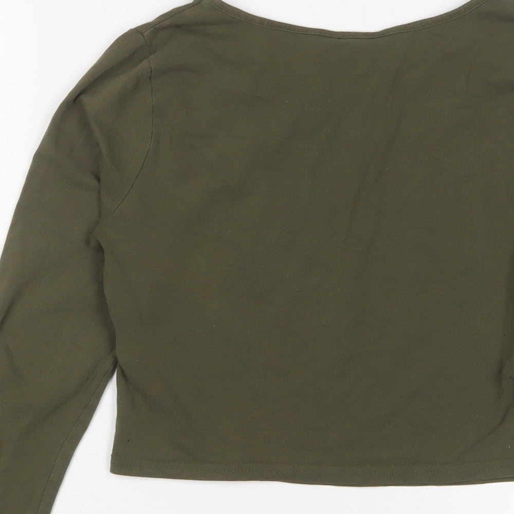 New Look Womens Green Cotton Cropped T-Shirt Size 8 Collared