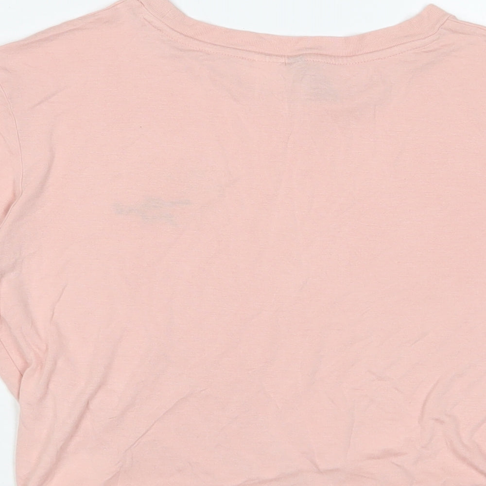 H&M Womens Pink Viscose Cropped T-Shirt Size M Crew Neck - Embroidered