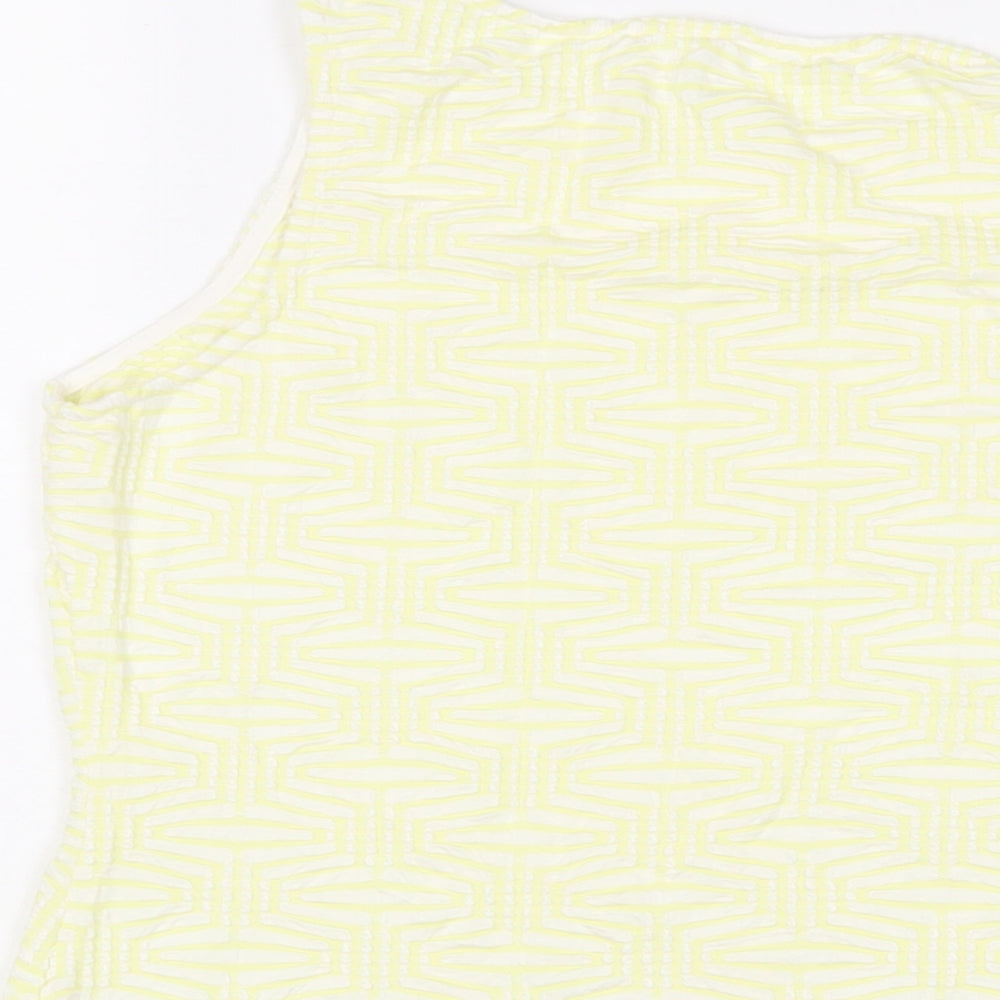 Marks & Spencer Womens Yellow Geometric Viscose Basic Tank Size 16 Scoop Neck
