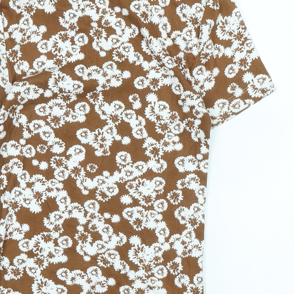 Marks & Spencer Womens Brown Cotton Basic T-Shirt Size 6 Scoop Neck