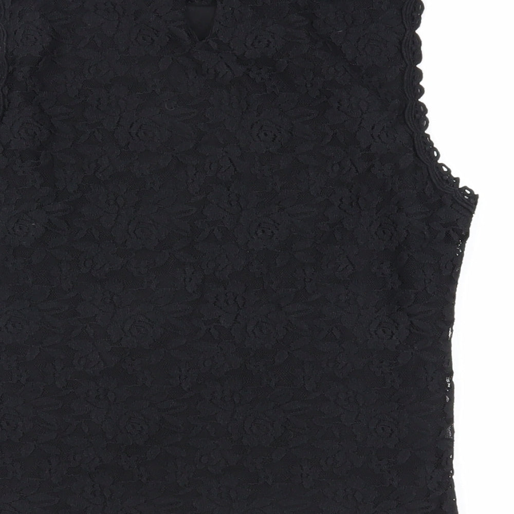 New Look Womens Black Polyamide Basic Blouse Size 10 Mock Neck
