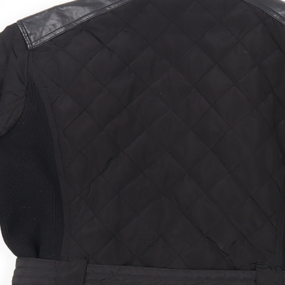 NEXT Womens Black Quilted Jacket Size 8 Zip - Belted