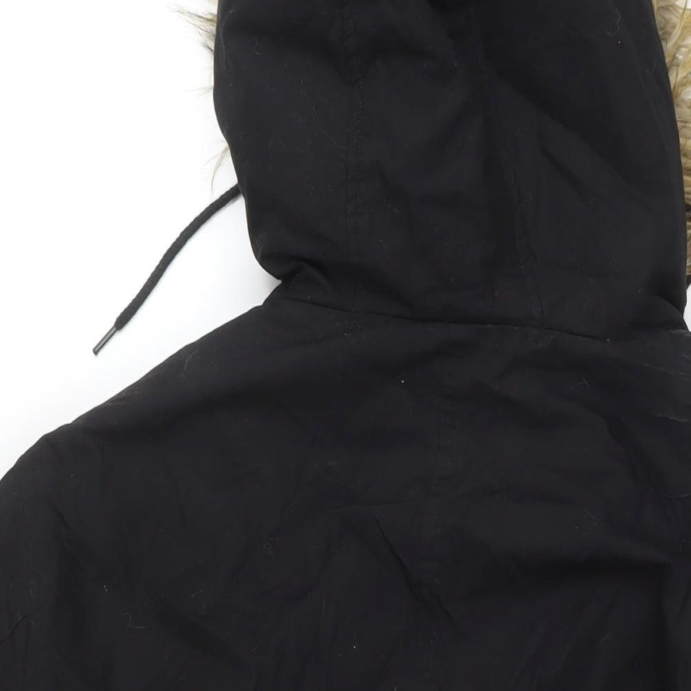 Brand and care label for ASOS men’s black overcoat coat, size M, zip