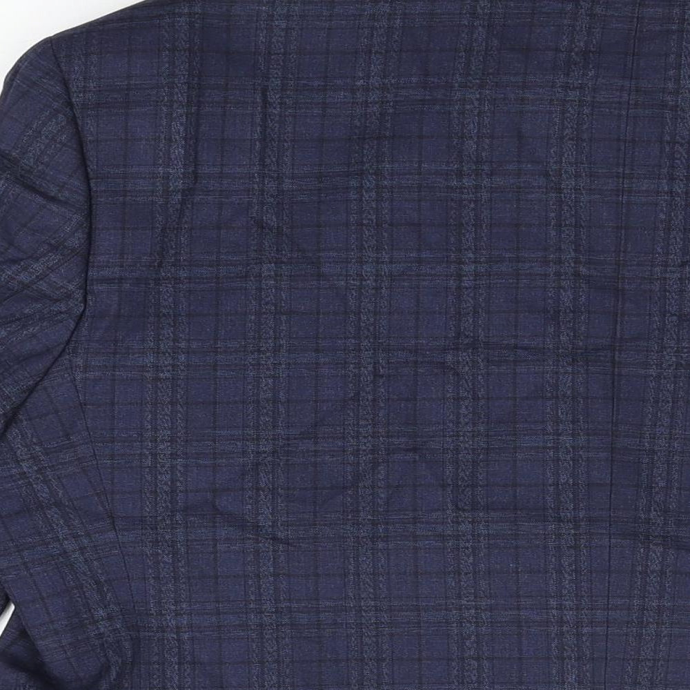 Marks & Spencer Mens Blue Plaid Polyester Jacket Suit Jacket Size 44 Regular