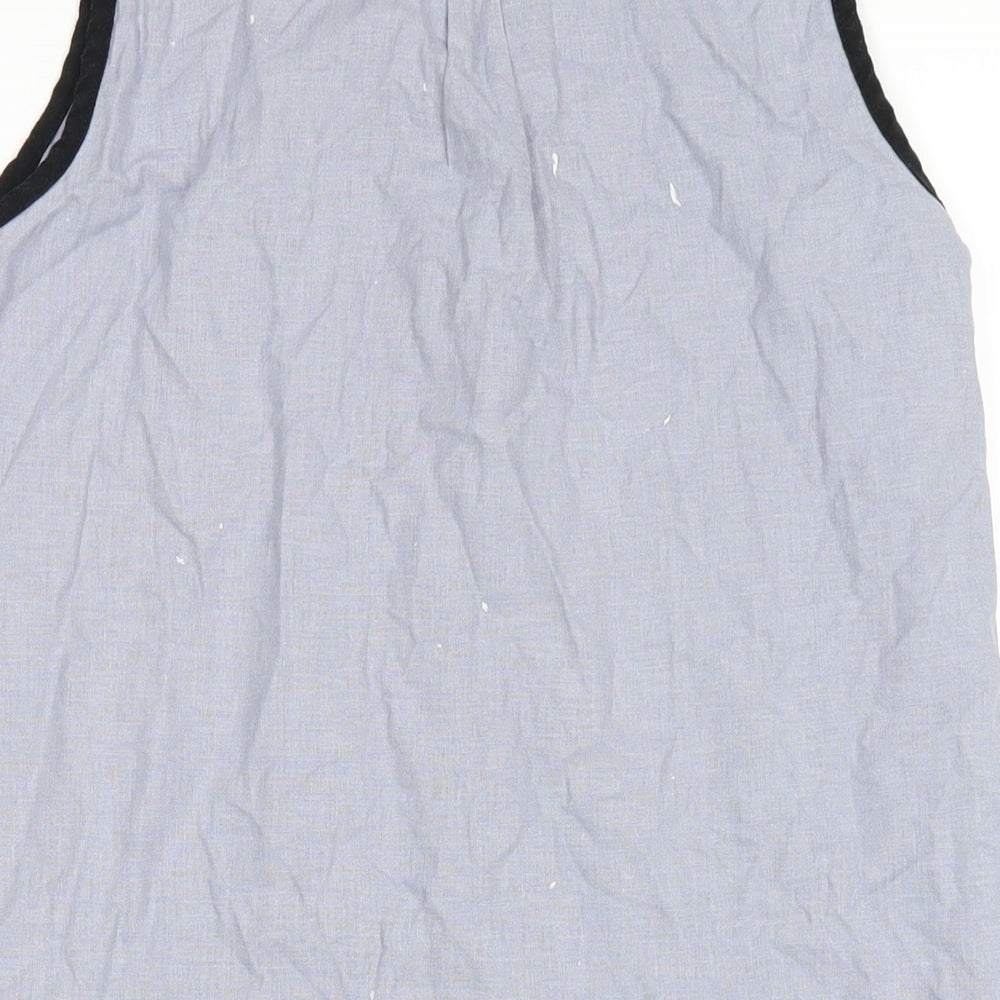 Next Womens Blue Linen Tank Dress Size 10 V-Neck Button
