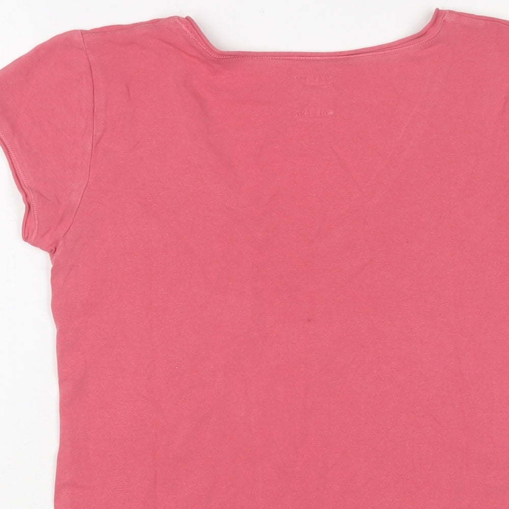 Zara Womens Pink Cotton Basic T-Shirt Size L V-Neck