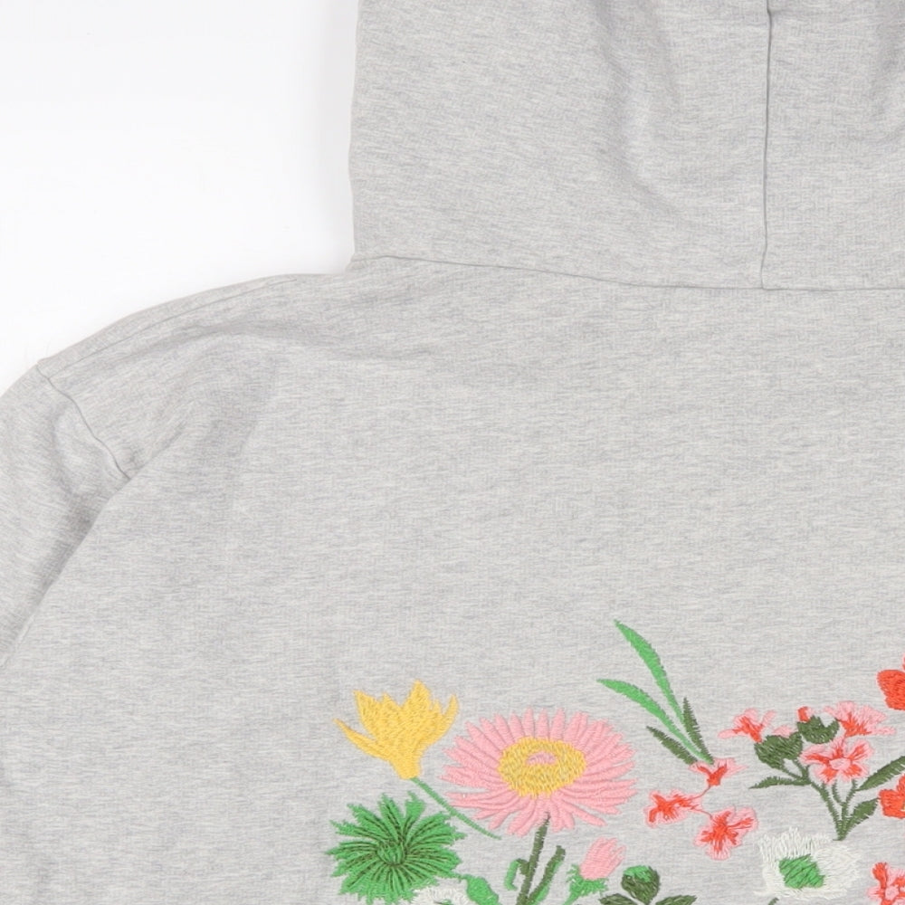 NEXT Womens Grey Floral Cotton Pullover Hoodie Size 8 Pullover - Embroidered