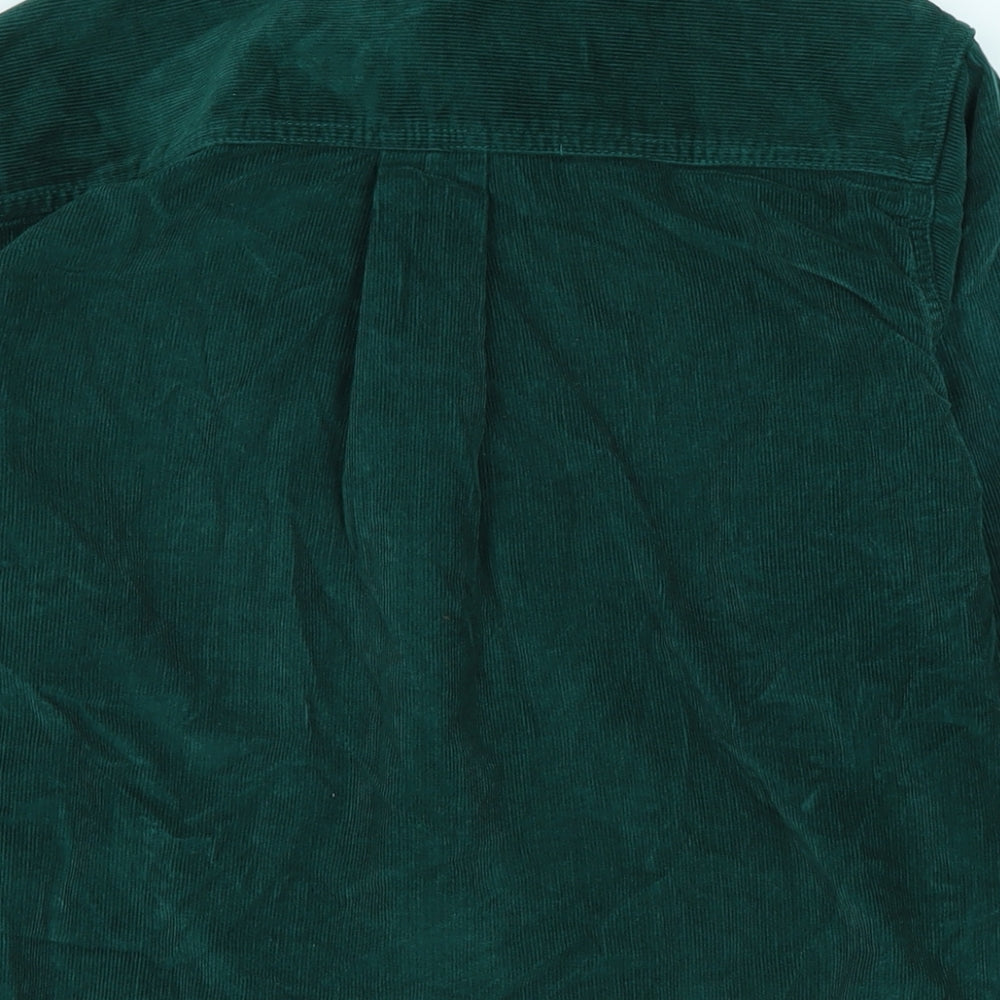 Cotton Traders Womens Green Cotton Blend Basic Blouse Size XS Collared - Raw Hem