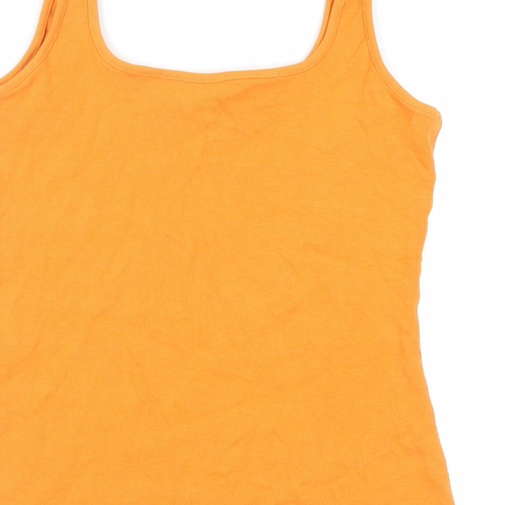 NEXT Womens Orange Cotton Basic Tank Size 12 Scoop Neck - Ribbed