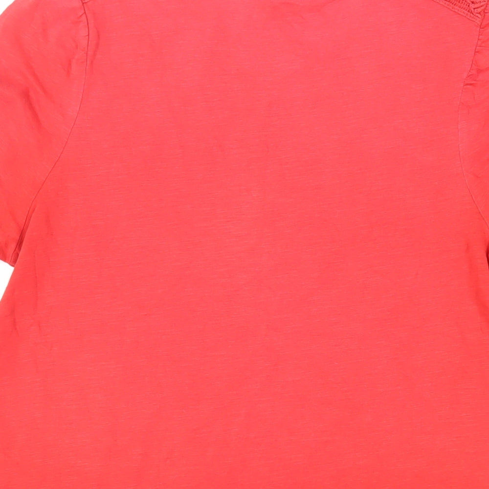 Marks & Spencer Womens Red Cotton Basic T-Shirt Size 12 Round Neck - Crocheted Lace Detail