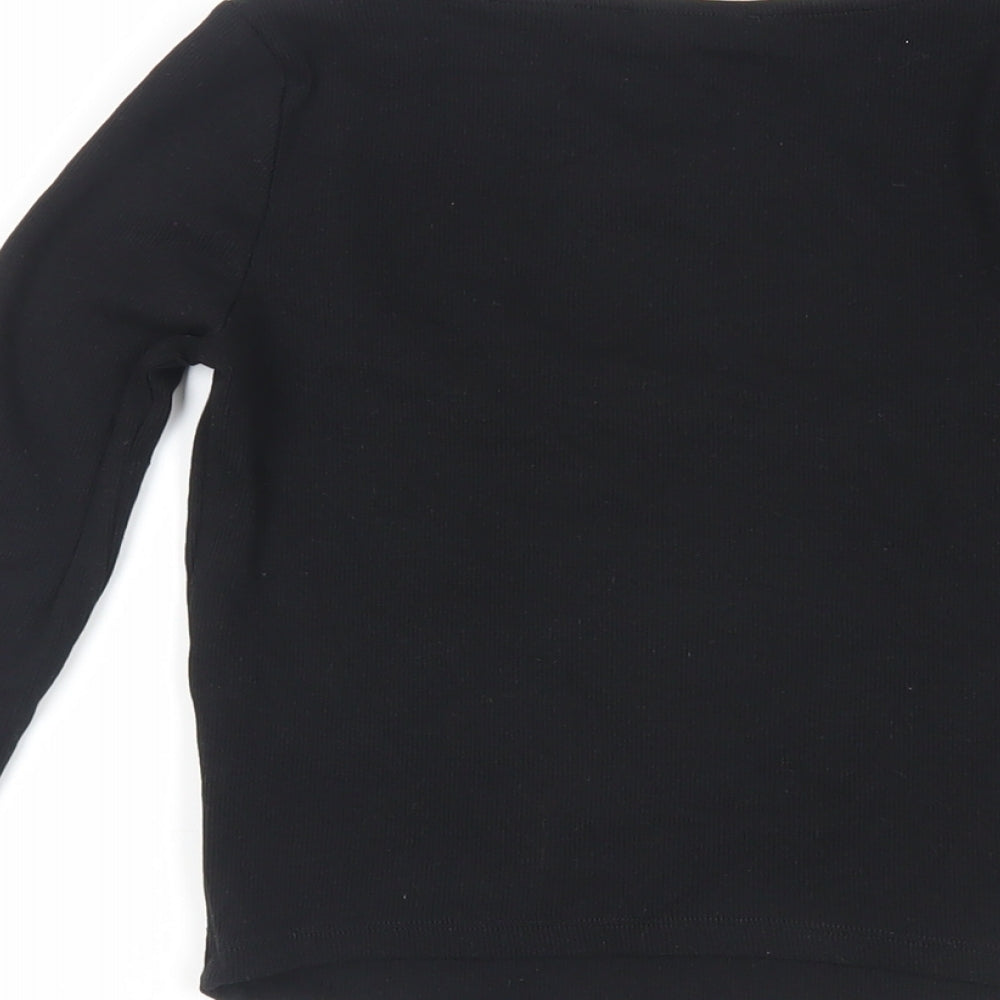 Zara Womens Black Cotton Cropped T-Shirt Size M Square Neck - Ribbed