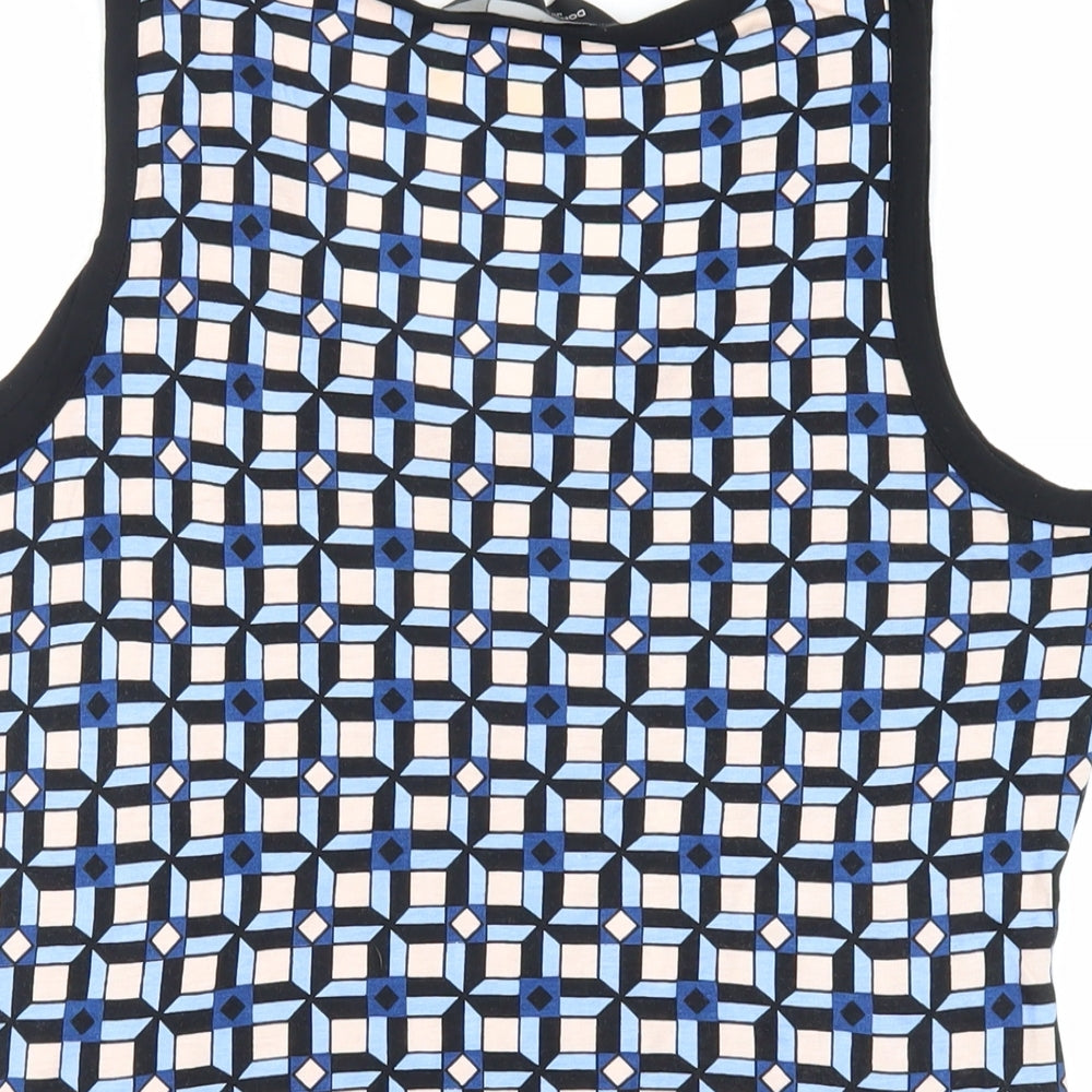 Dorothy Perkins Womens Blue Geometric Viscose Basic Tank Size 14 Scoop Neck