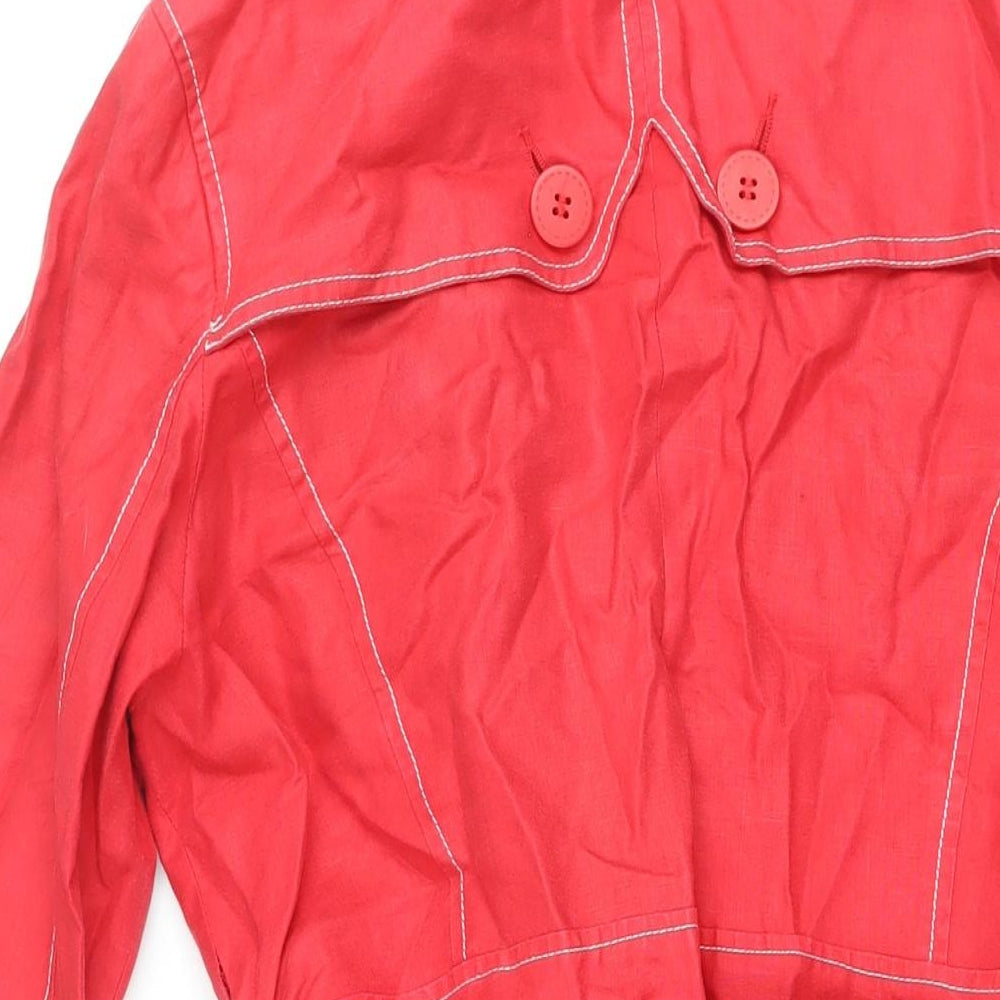 Monsoon Womens Red Trench Coat Coat Size 14 Button - Belted