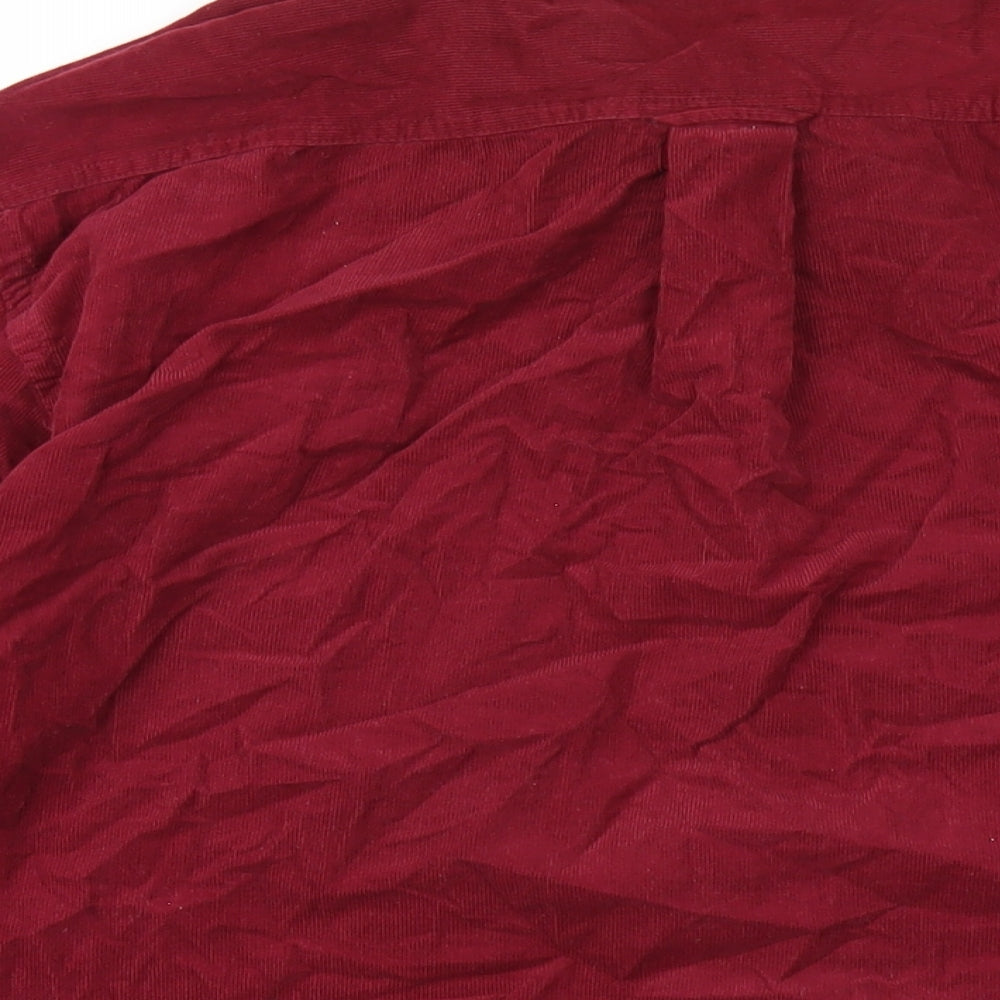 Peter Gribby Mens Red Polyester Button-Up Size L Collared Button