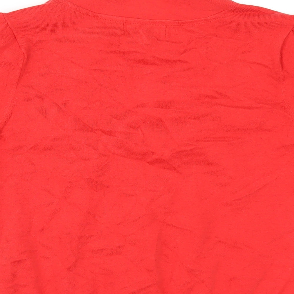 Monsoon Womens Red V-Neck Cotton Cardigan Jumper Size 12