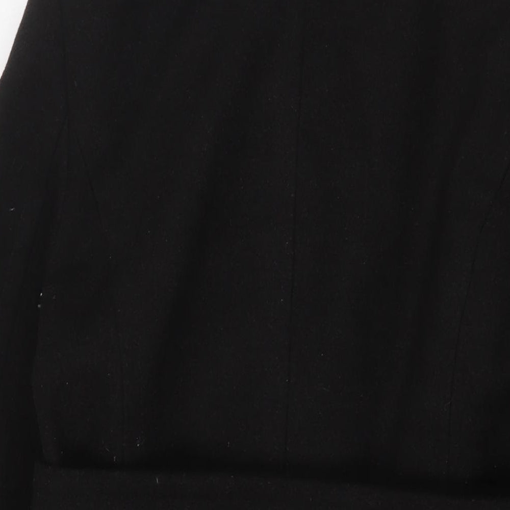 Marks & Spencer Womens Black Overcoat Coat Size 12 Button - Belted