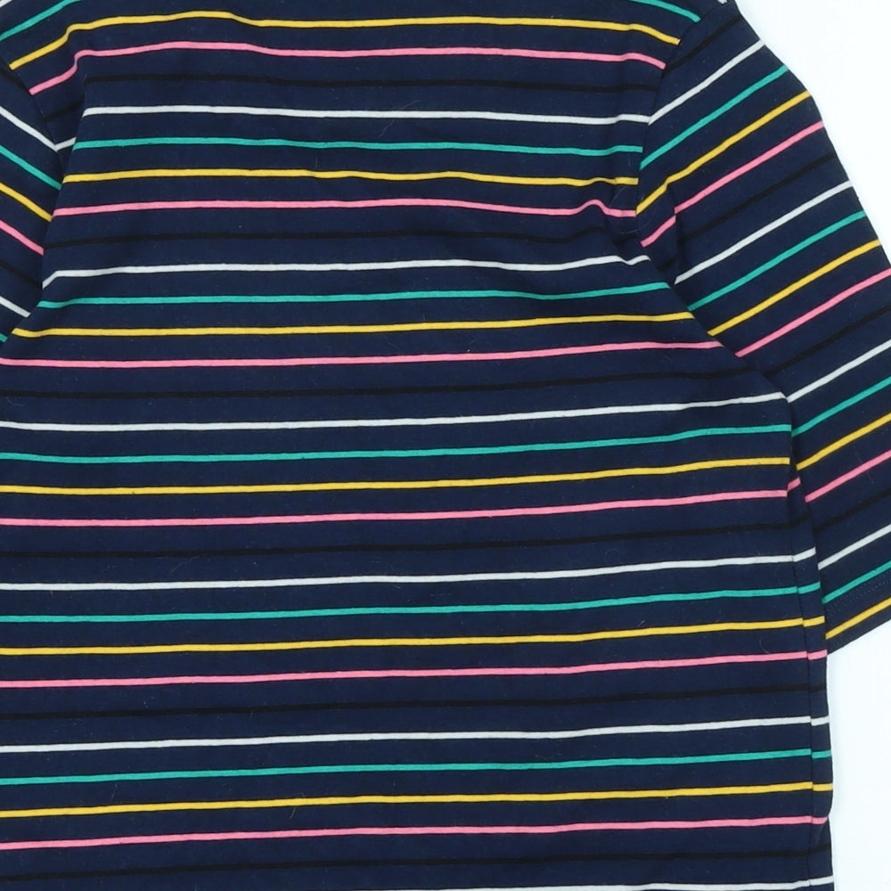 Spirit Womens Blue Striped Cotton Basic T-Shirt Size 10 Scoop Neck