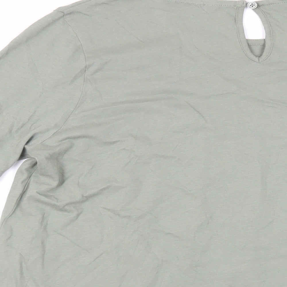 Marks and Spencer Womens Green Cotton Basic T-Shirt Size 10 Round Neck - Front Detail