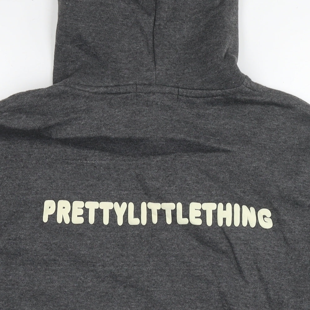 PRETTYLITTLETHING Womens Grey Cotton Pullover Hoodie Size 8 Pullover - Logo