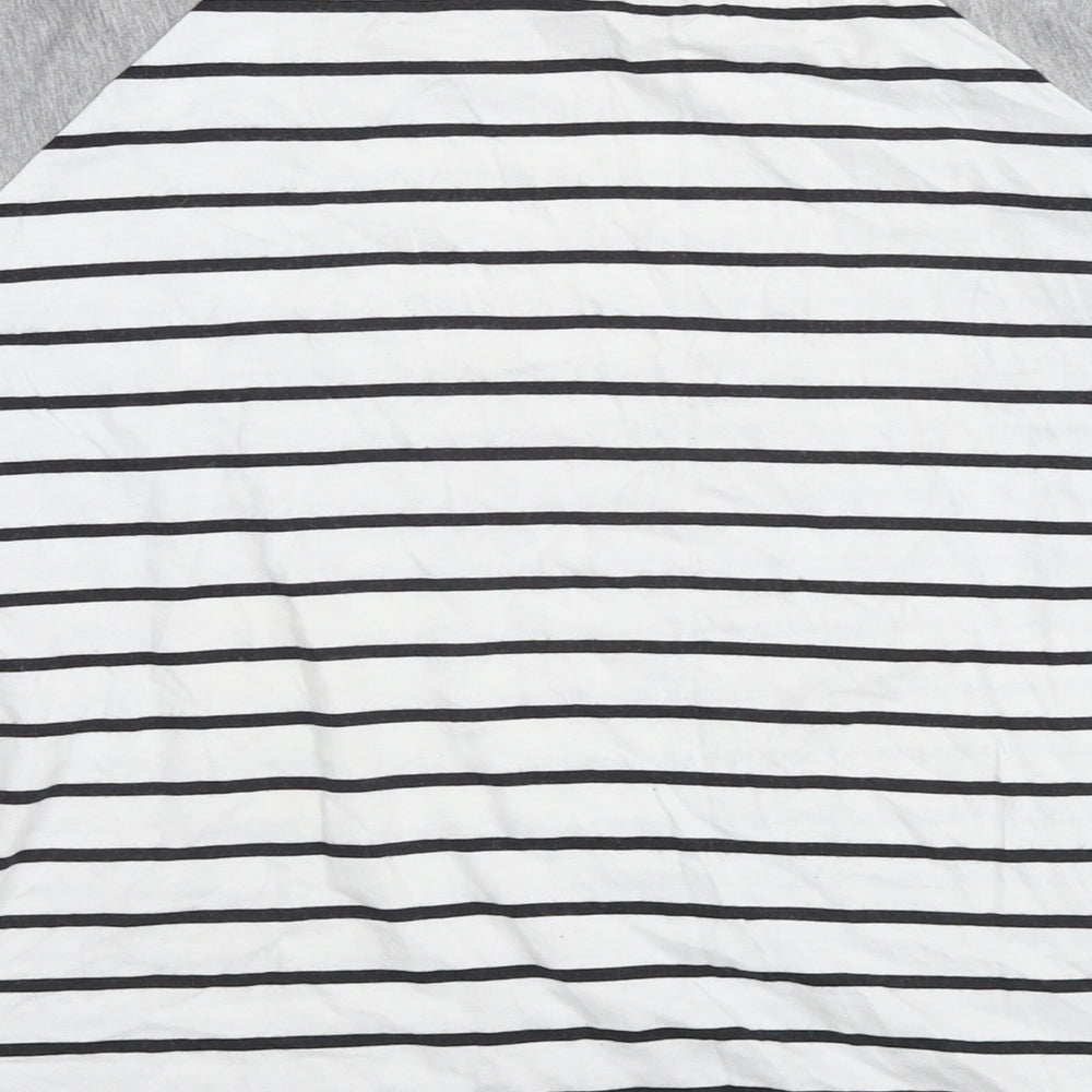 ASOS Womens White Striped Cotton Basic T-Shirt Size 10 Round Neck - Zip Detail