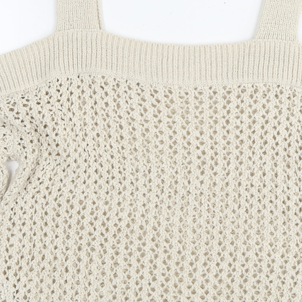 Marks & Spencer Womens Beige Square Neck Acrylic Pullover Jumper Size S - Cold Shoulder