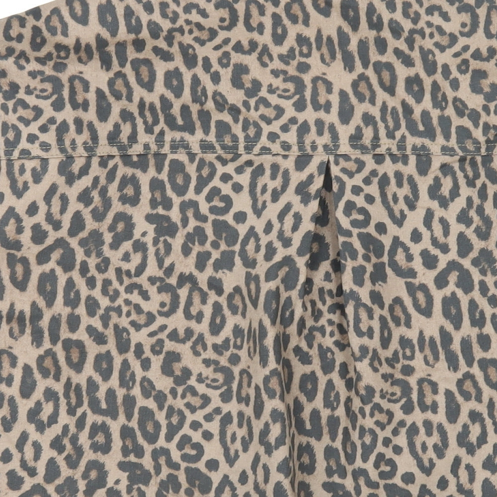 Object Womens Brown Animal Print Cotton Basic Button-Up Size S Collared - Leopard Print