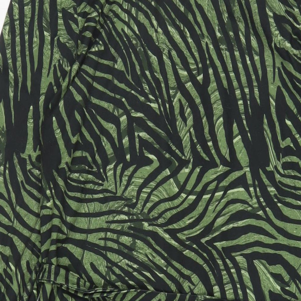 Oasis Womens Green Animal Print Polyester A-Line Size S Collared Button - Belted
