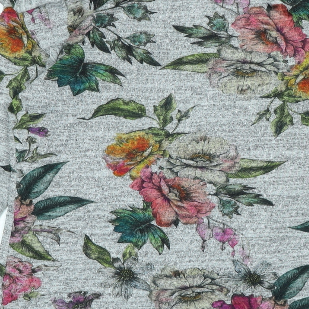 Oasis Womens Grey Floral Polyester Jersey Blouse Size S Scoop Neck