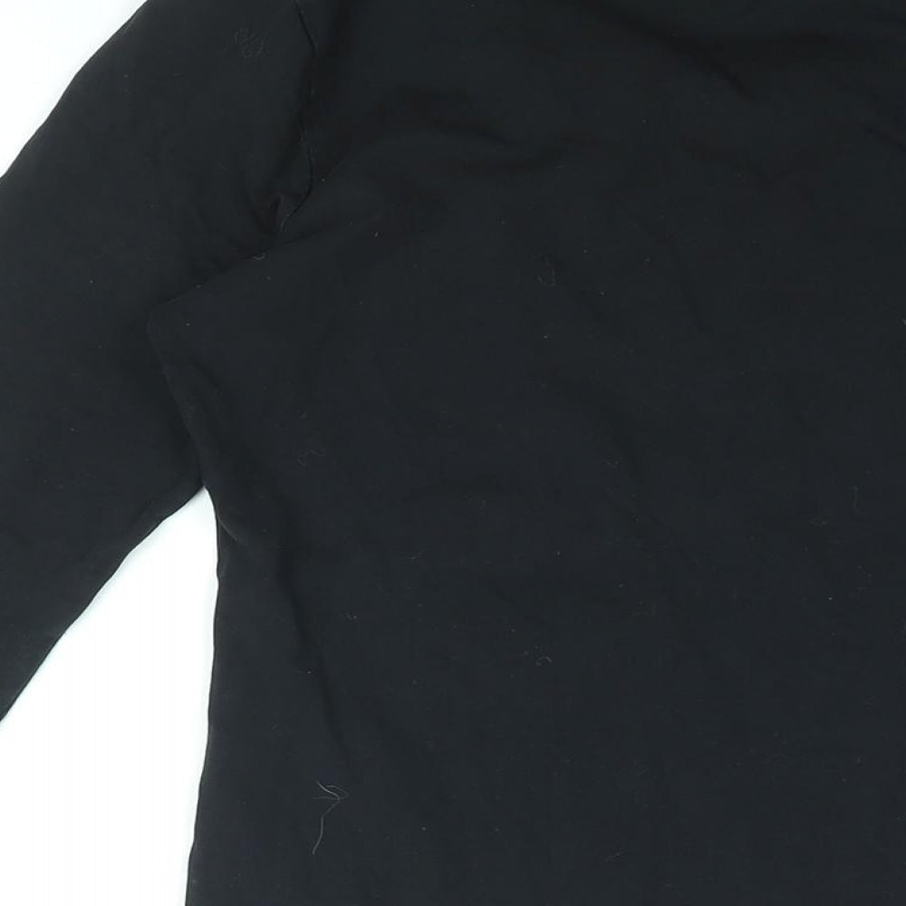 H&M Womens Black Cotton Basic T-Shirt Size M Round Neck - Frill Detail