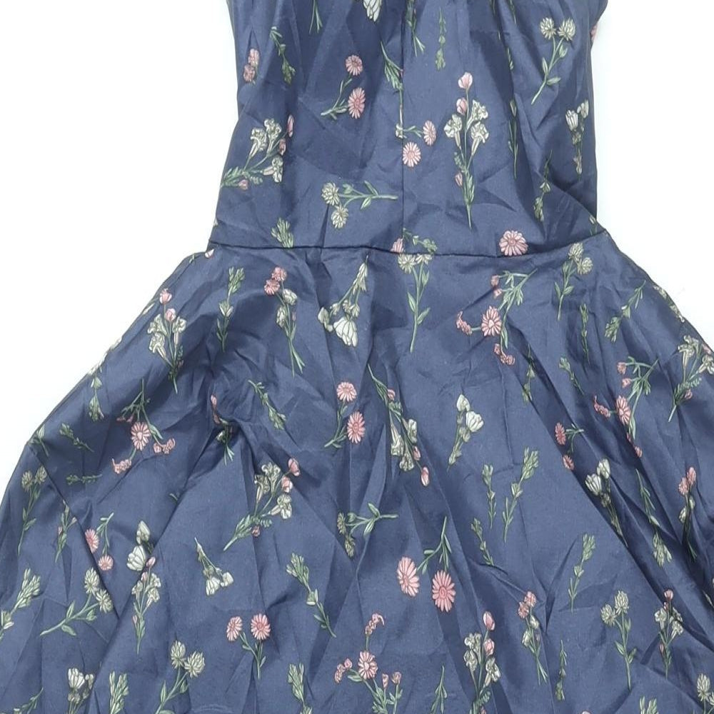 Anne De Lancay Womens Blue Floral Rain Coat Coat Size M Zip