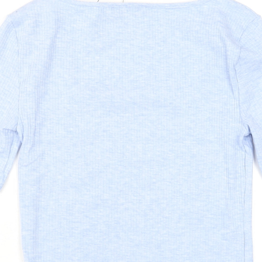 Marks & Spencer Womens Blue Polyester Basic T-Shirt Size 8 Square Neck