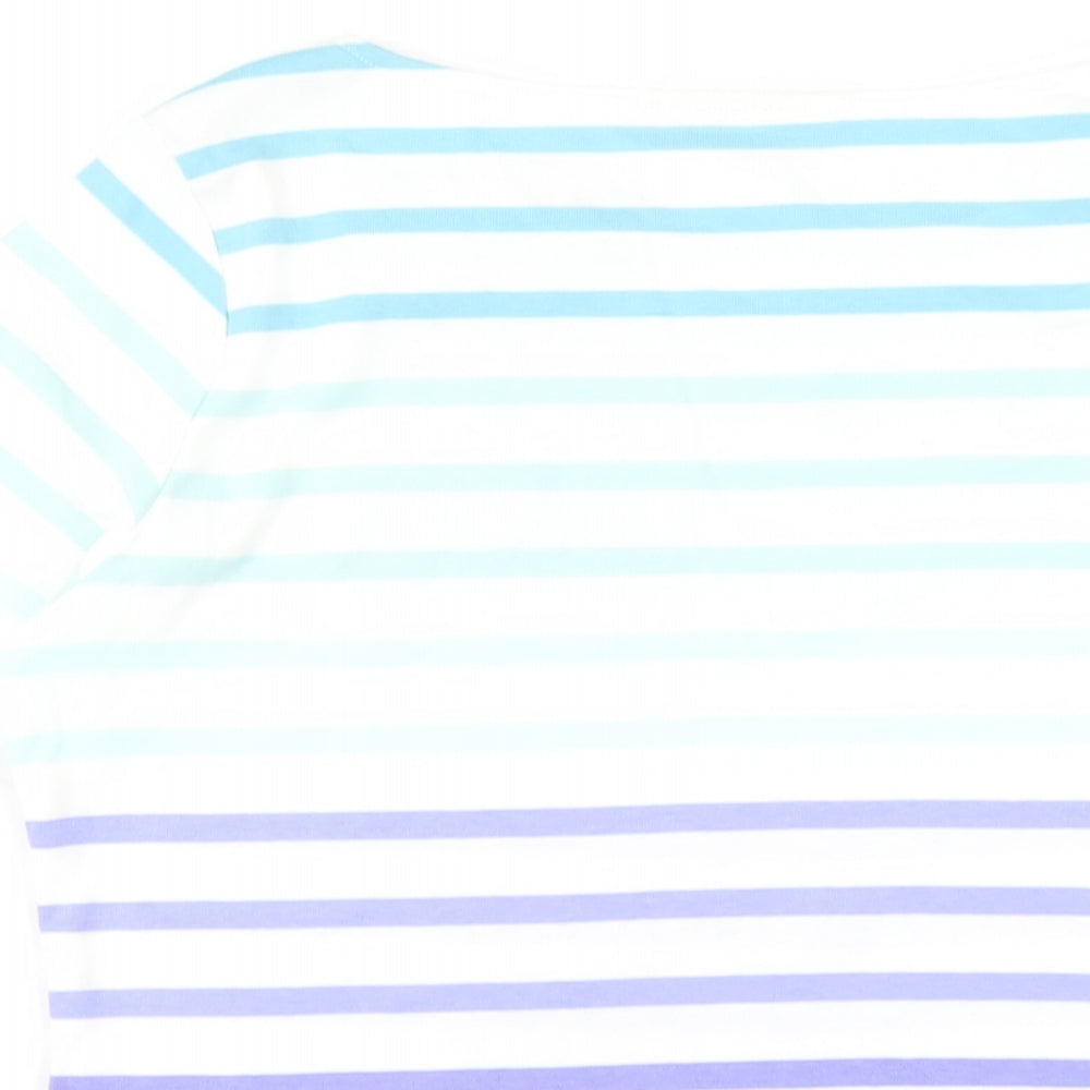Country Casuals Womens Multicoloured Striped Cotton Basic T-Shirt Size M Round Neck