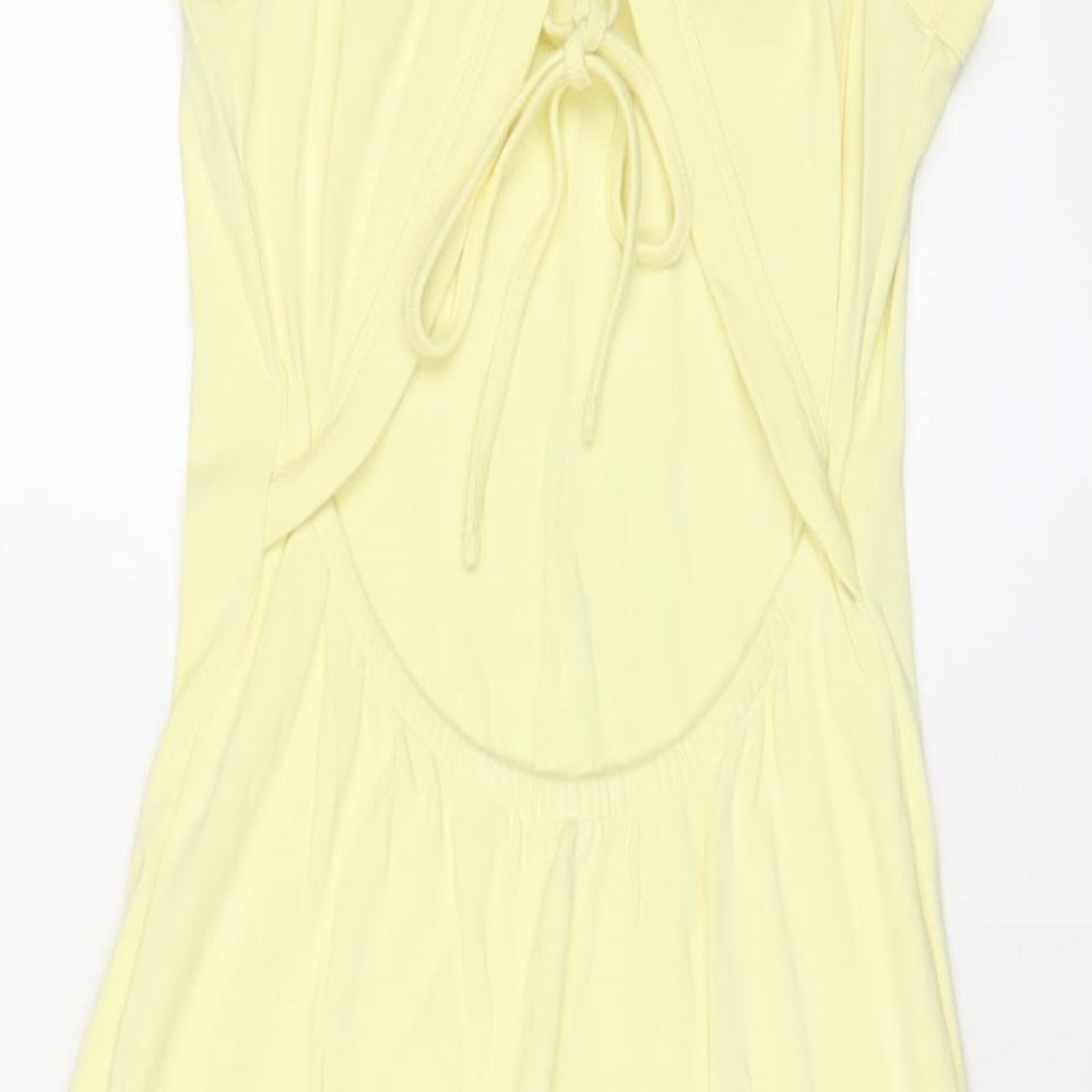 River Island Womens Yellow Cotton Bodycon Size 8 Crew Neck Pullover