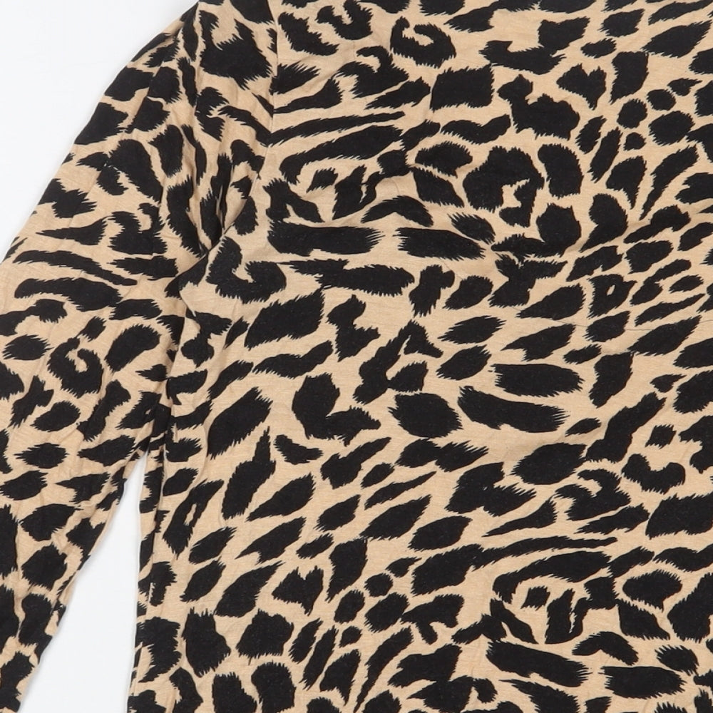 Marks & Spencer Womens Brown Animal Print Viscose Basic T-Shirt Size 8 Cowl Neck
