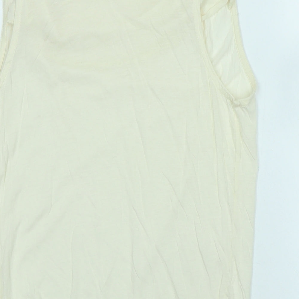 Style Benneton Womens Ivory Cotton Basic Blouse Size S Cowl Neck - Logo