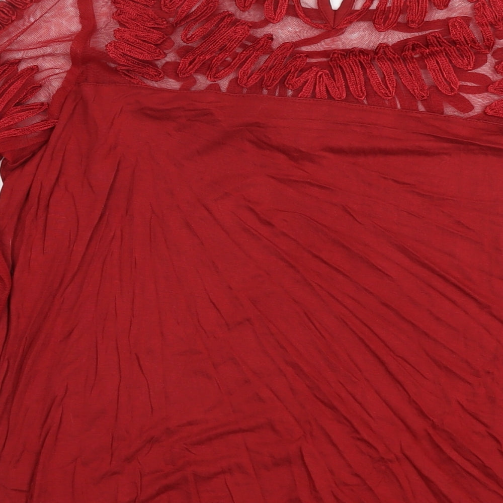 NEXT Womens Red Viscose Basic Blouse Size 12 Round Neck - Mesh Detail