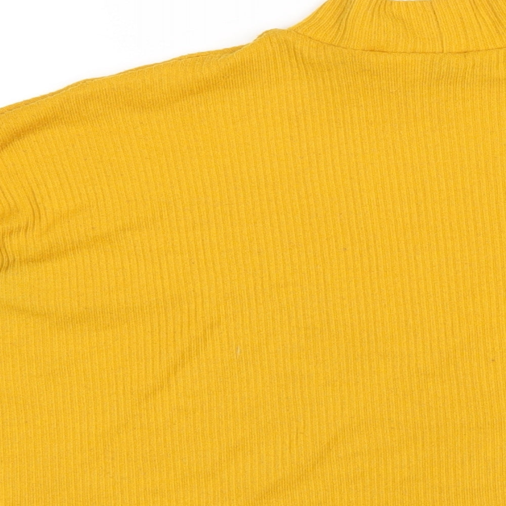 H&M Womens Yellow Polyester Basic T-Shirt Size XS Mock Neck