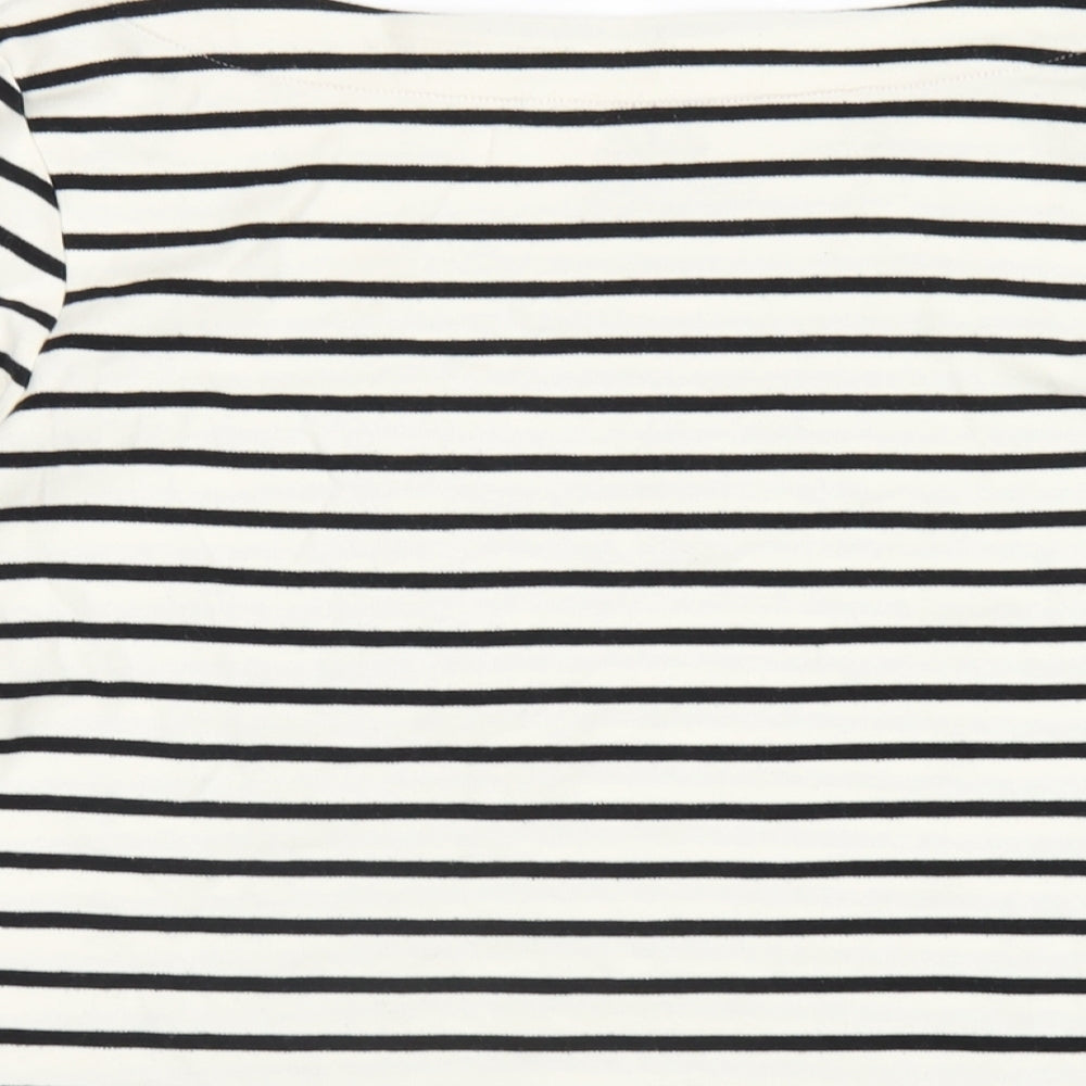 David Emanuel Womens White Striped Cotton Basic T-Shirt Size 14 Round Neck